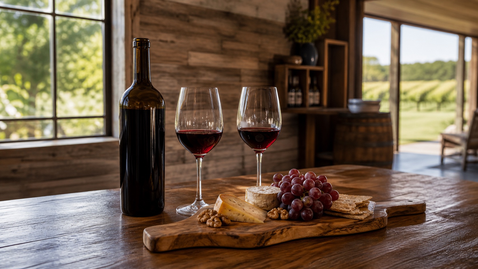 Wine and food pairing at a winery tasting table